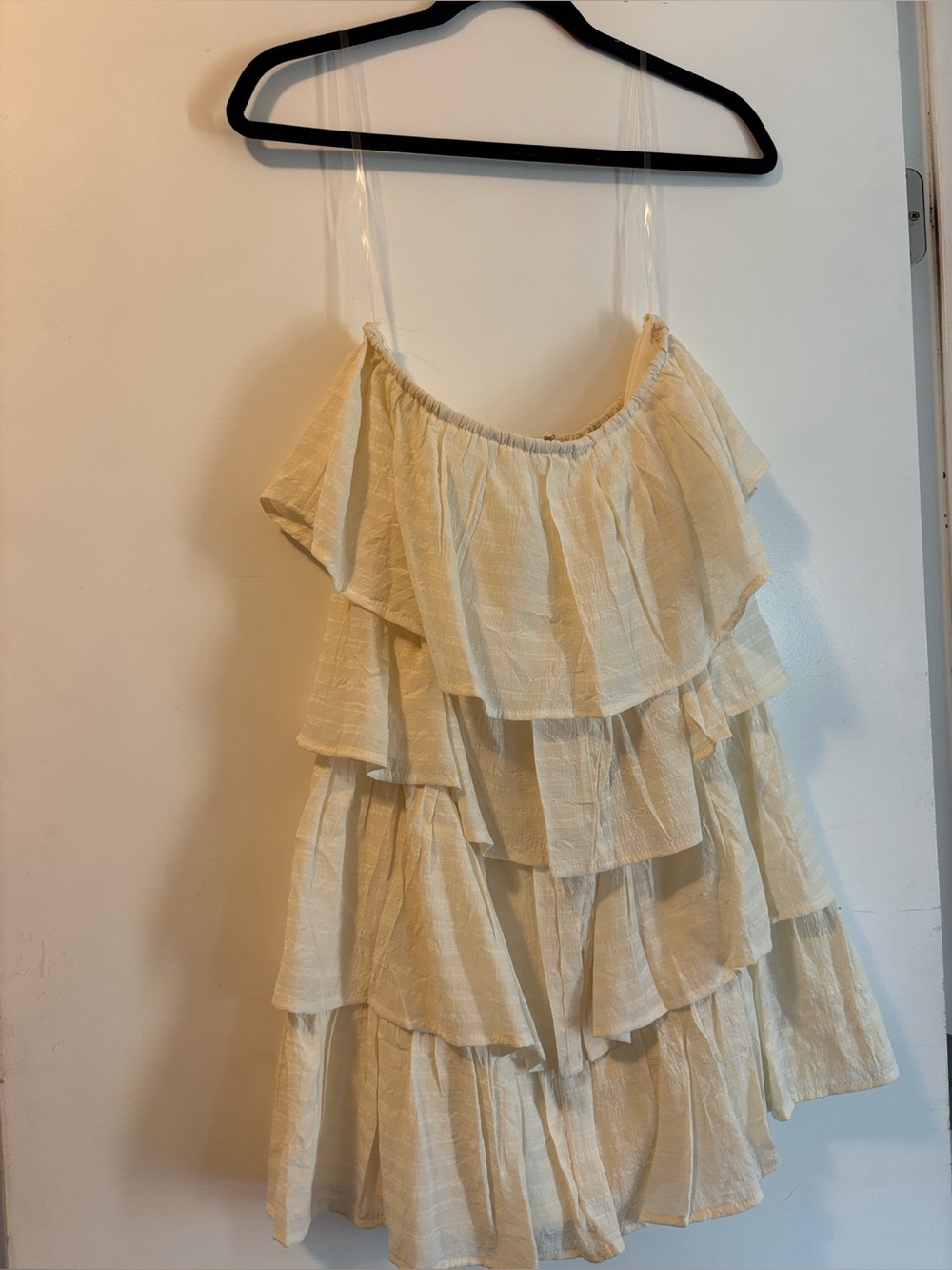 Fashion Nova Cream Off Shoulder Tiered Ruffle Mini Dress S - Picture 1 of 7